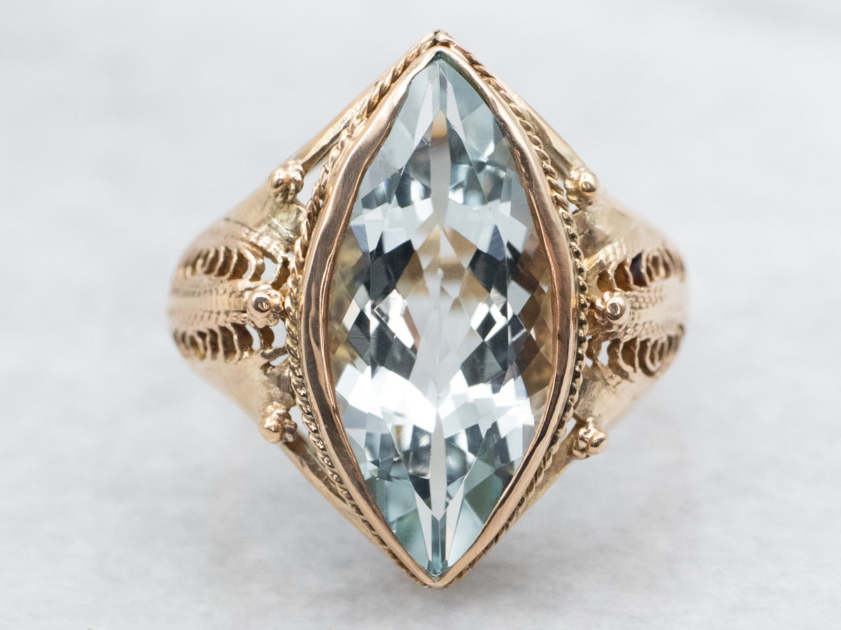 Marquise Cut Aquamarine Solitaire Filigree Ring