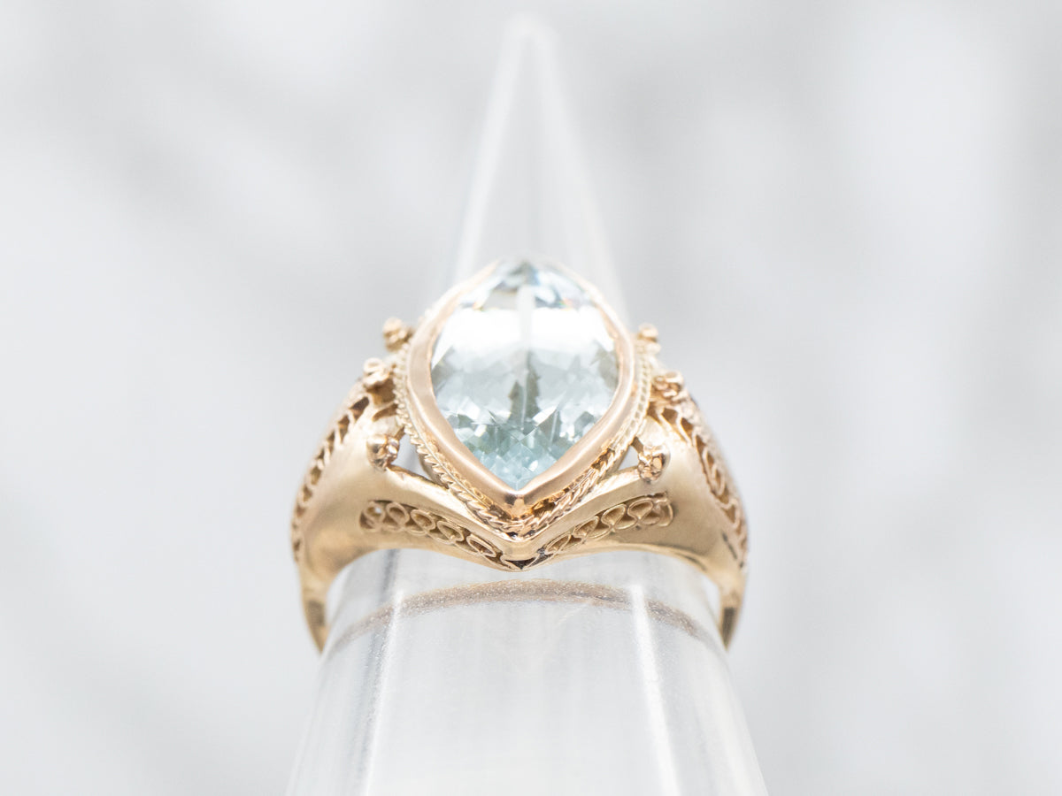 Marquise Cut Aquamarine Solitaire Filigree Ring