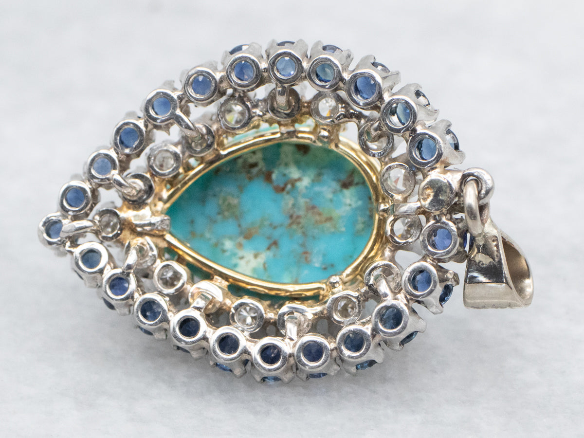Turquoise Pendant with Sapphire and Diamond Double Halo