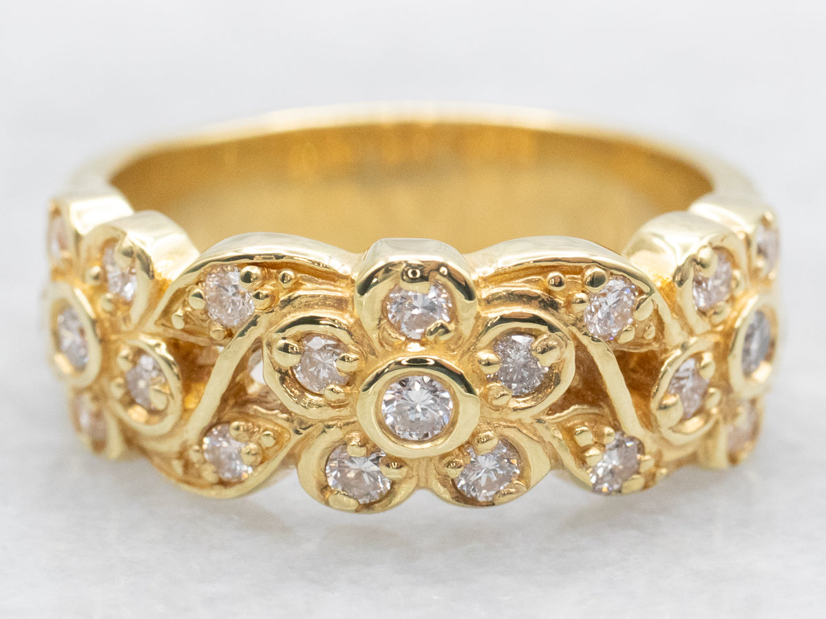 Gold Daisy Flower and Diamond Band