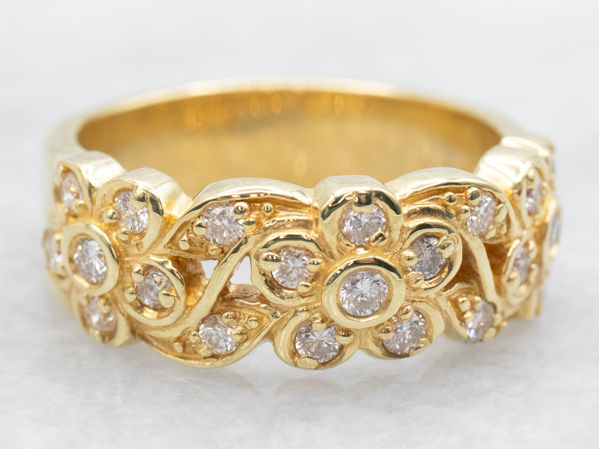 Gold Daisy Flower and Diamond Band