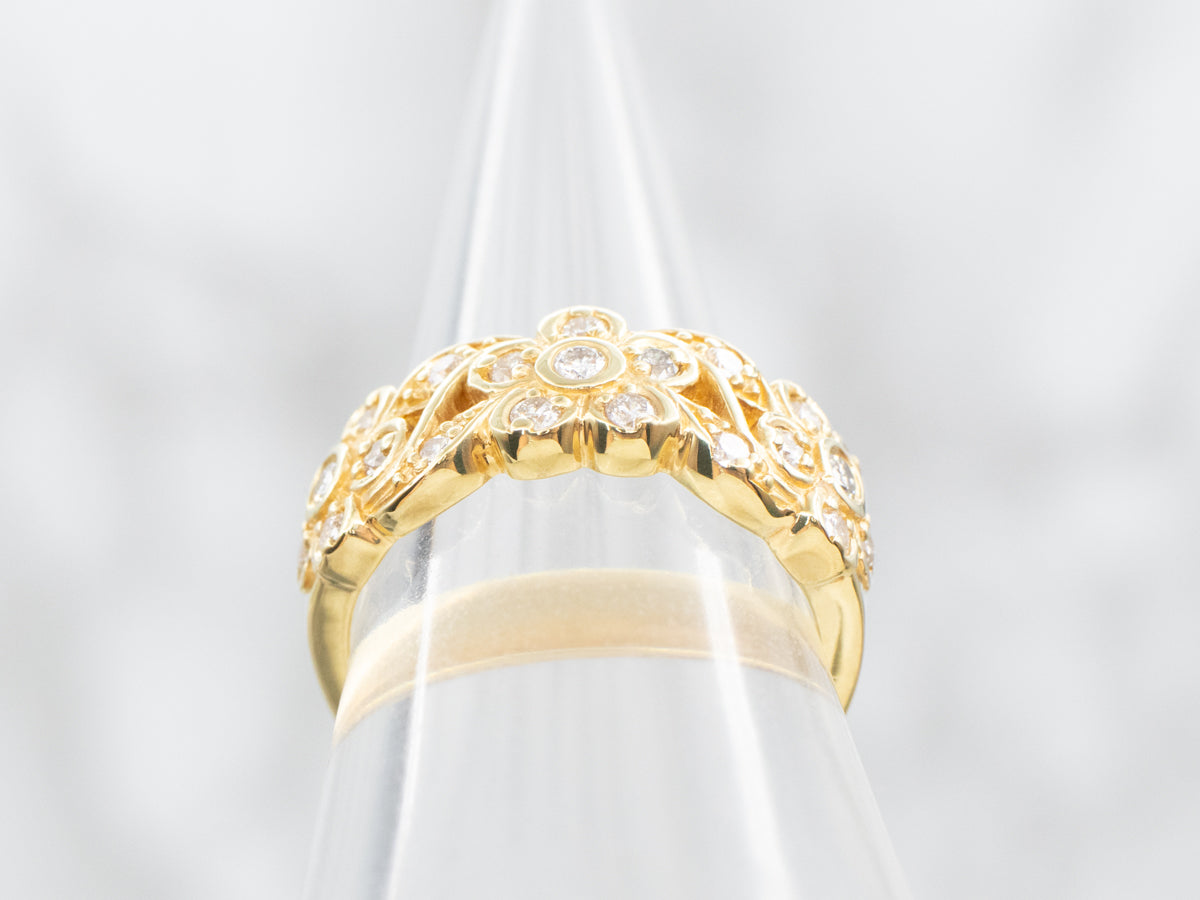 Gold Daisy Flower and Diamond Band