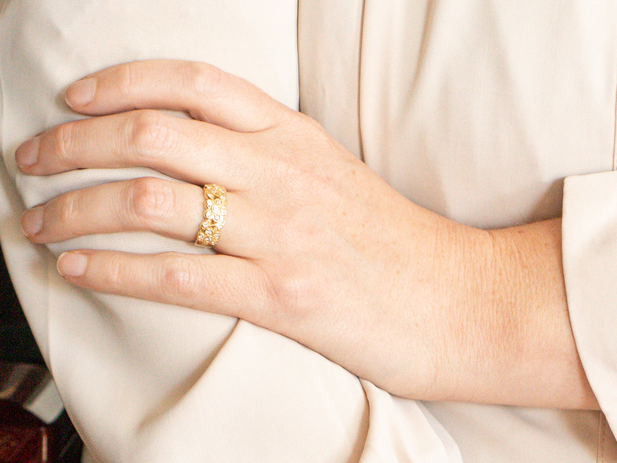 Gold Daisy Flower and Diamond Band