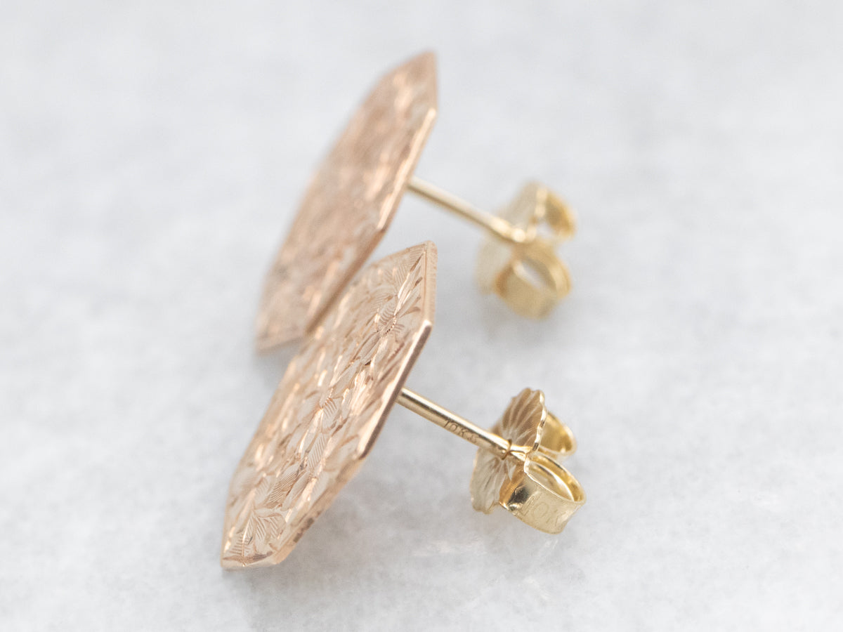 Beautiful Antique Cufflink Conversion Floral Stud Earrings