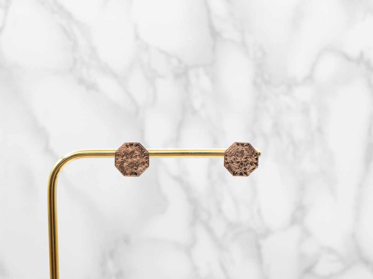 Beautiful Antique Cufflink Conversion Floral Stud Earrings