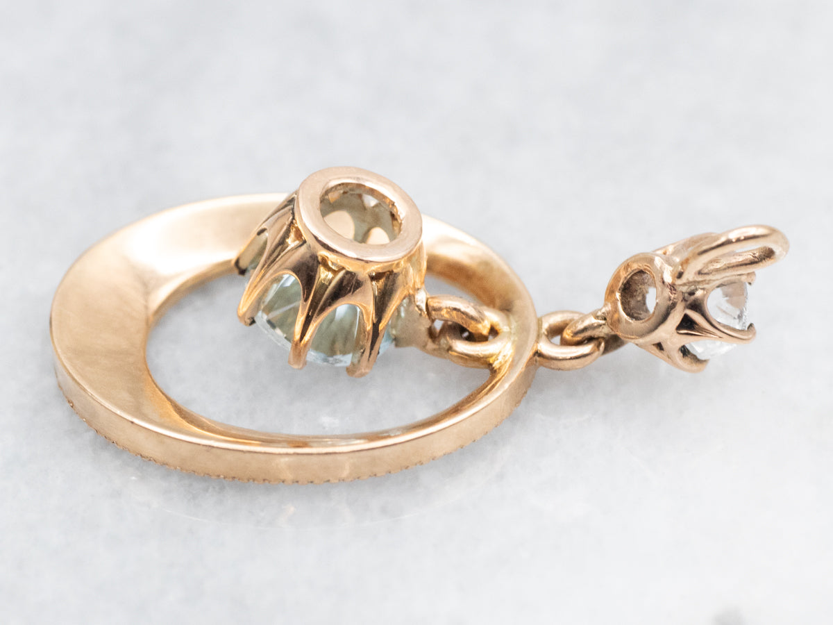 Antique Black Enamel Pendant with White and Blue Topaz Gemstones