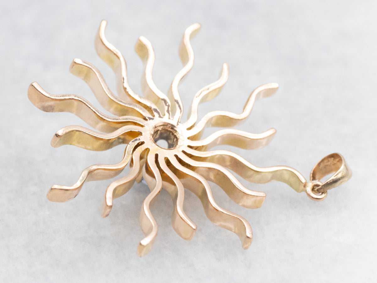 Scrolling Gold Sapphire Sunburst Pendant