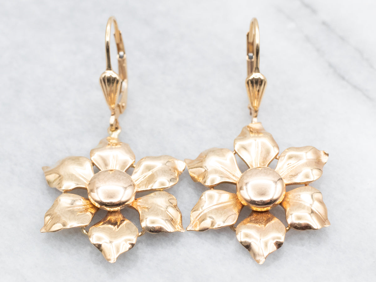 Polished Gold Flower Drop Earrings
