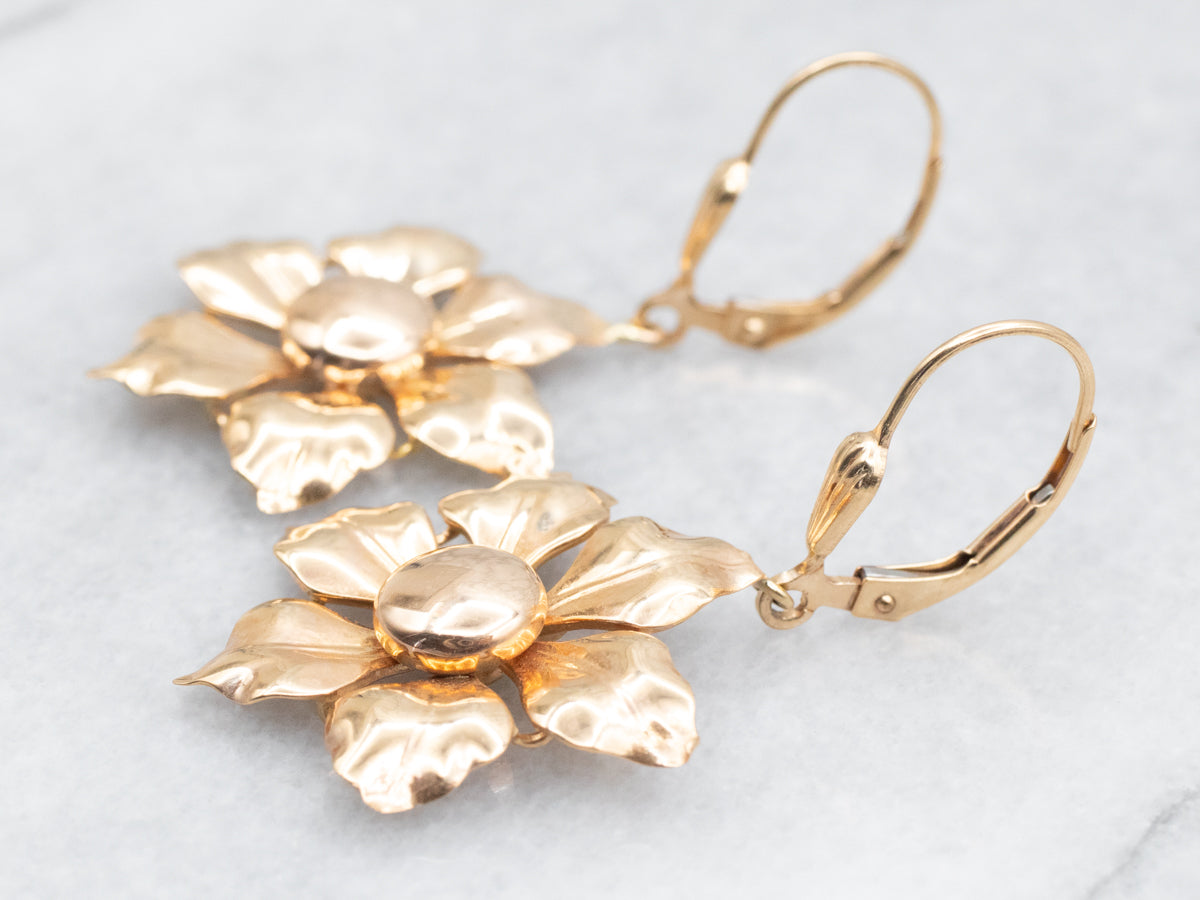 Polished Gold Flower Drop Earrings