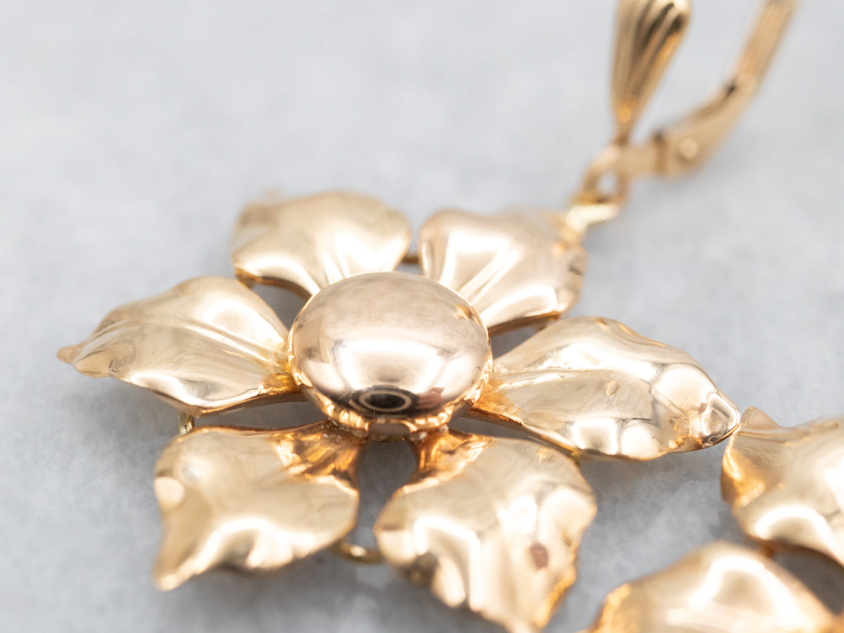 Polished Gold Flower Drop Earrings