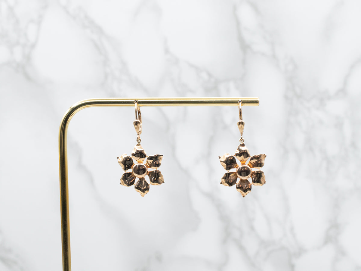 Polished Gold Flower Drop Earrings
