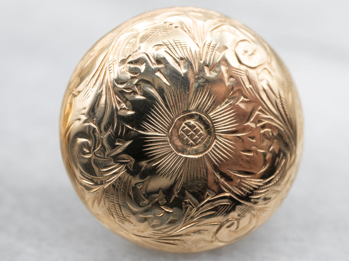 Beautiful Engraved Gold Floral Stud Earrings