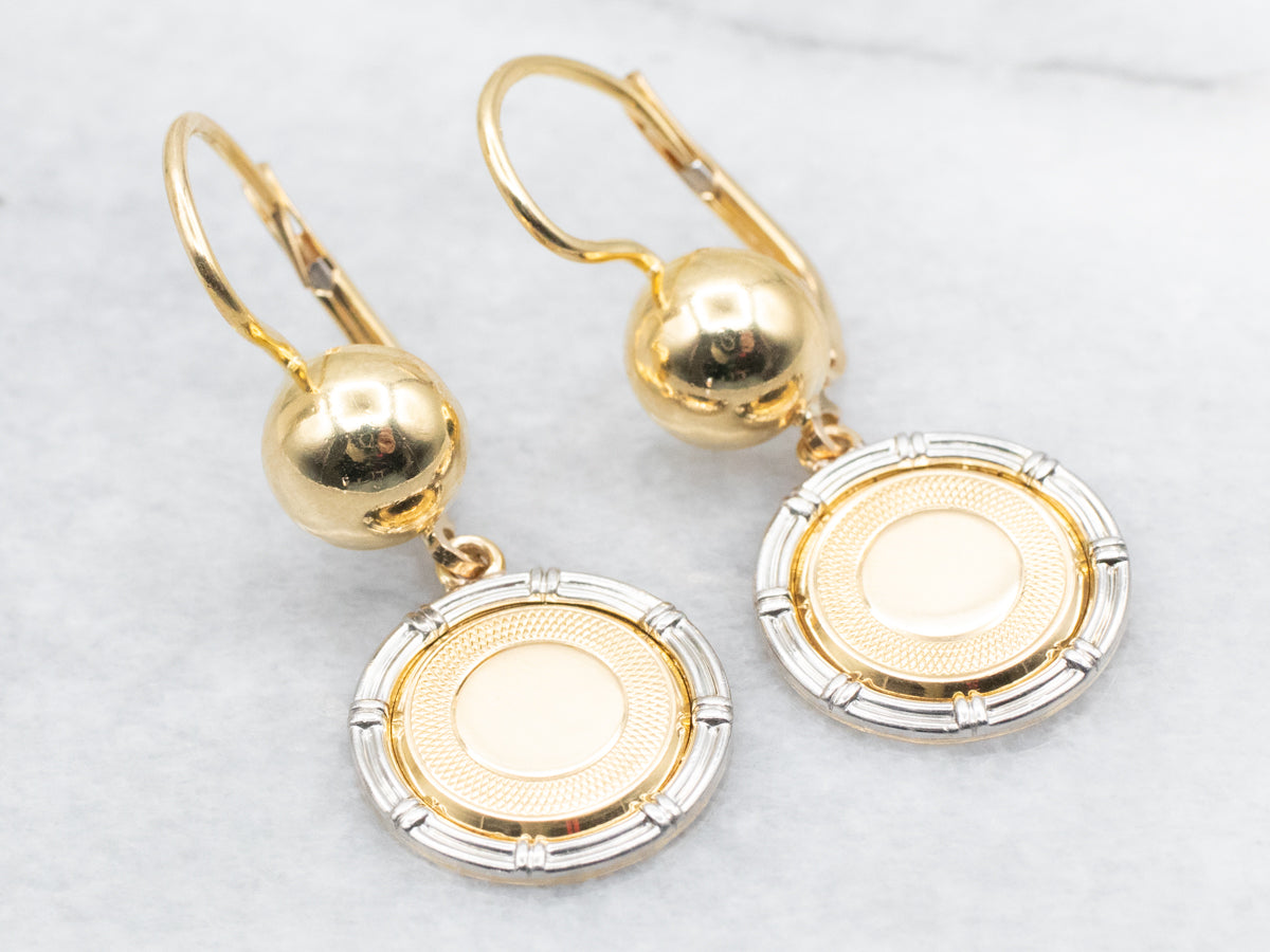Retro Era Cufflink Conversion Gold Drop Earrings with Platinum Edge