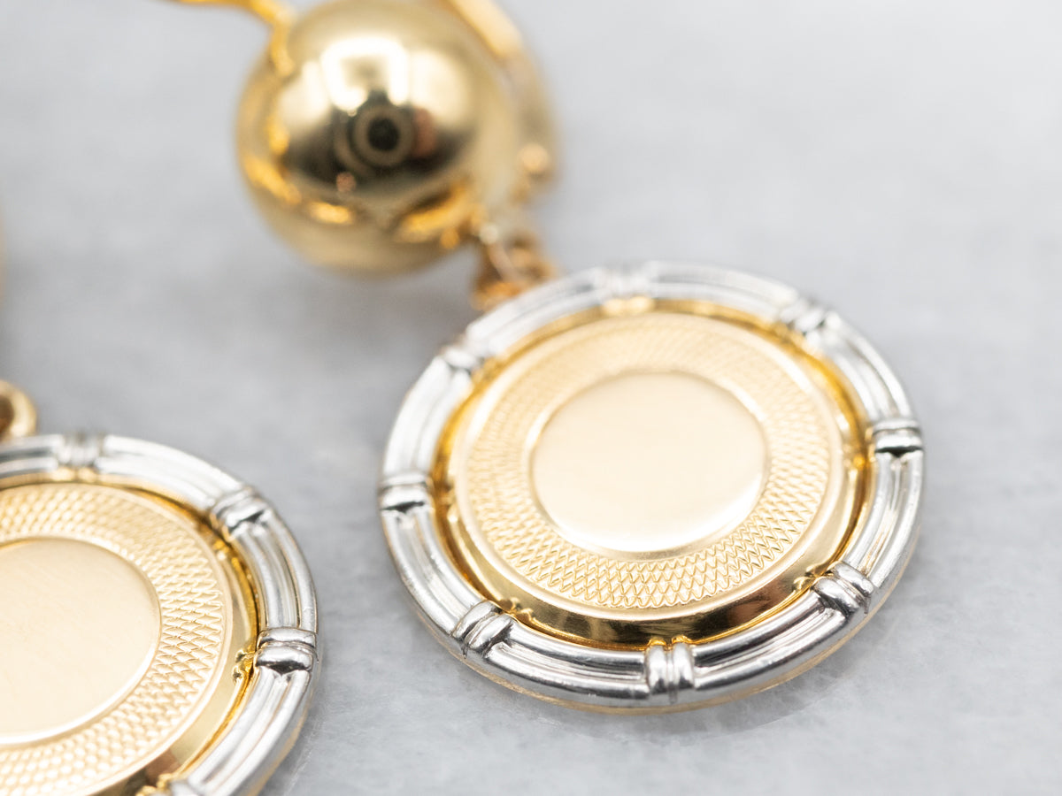 Retro Era Cufflink Conversion Gold Drop Earrings with Platinum Edge