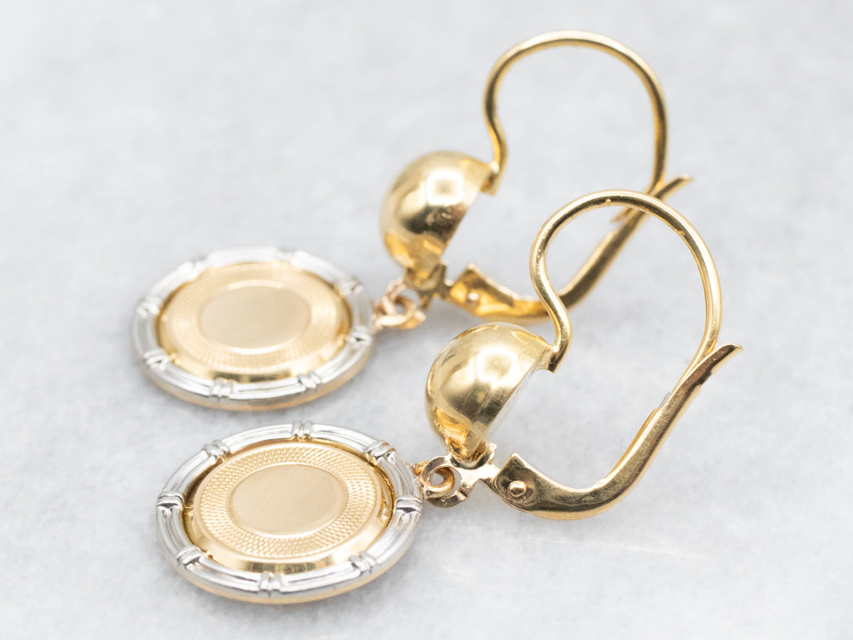 Retro Era Cufflink Conversion Gold Drop Earrings with Platinum Edge