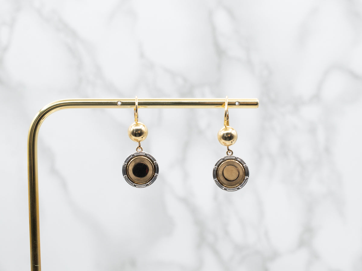 Retro Era Cufflink Conversion Gold Drop Earrings with Platinum Edge