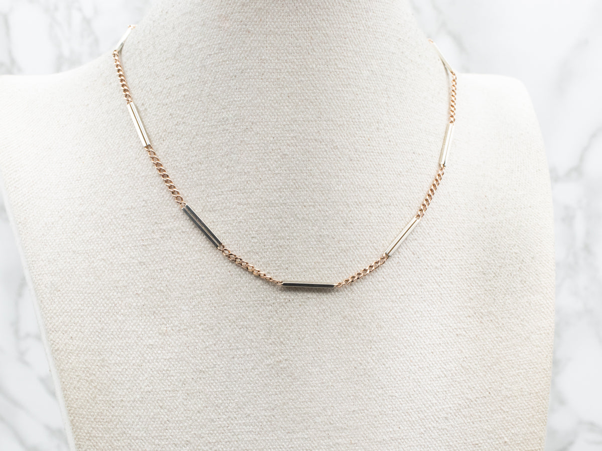 Two Tone Gold Bar and Curb Link Pocket Watch Chain