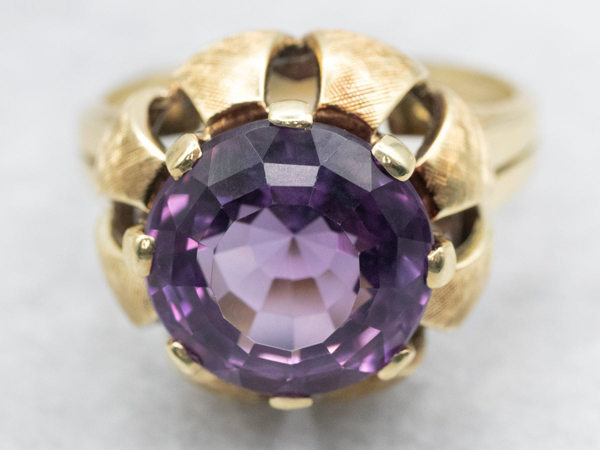 Vintage Round Cut Amethyst Solitaire Cocktail Ring