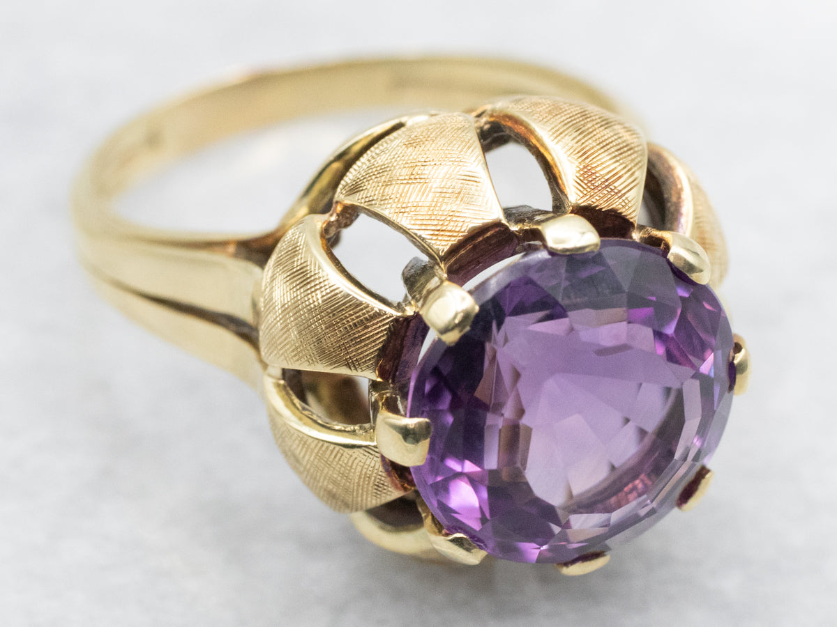 Vintage Round Cut Amethyst Solitaire Cocktail Ring