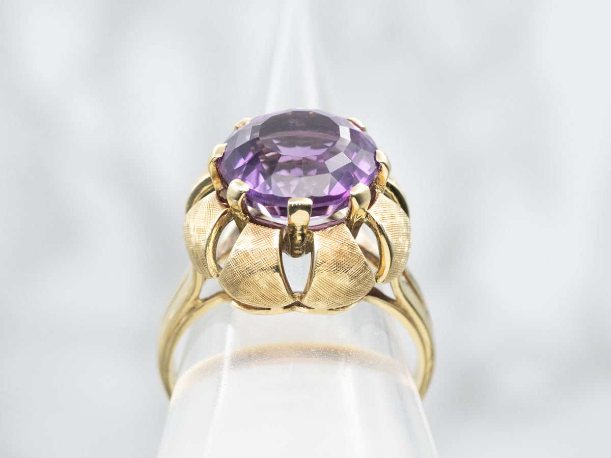Vintage Round Cut Amethyst Solitaire Cocktail Ring