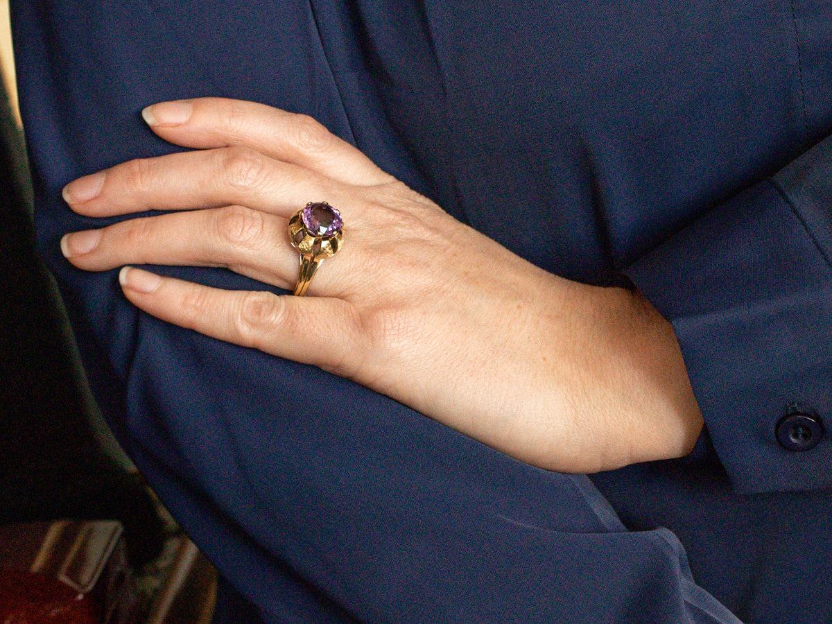 Vintage Round Cut Amethyst Solitaire Cocktail Ring