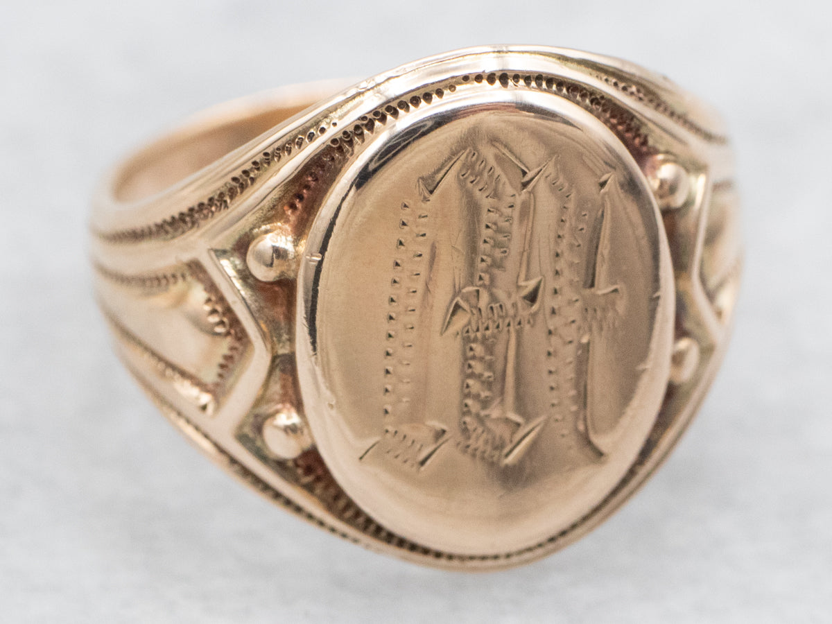 Gold "M" or "W" Engraved Signet Ring