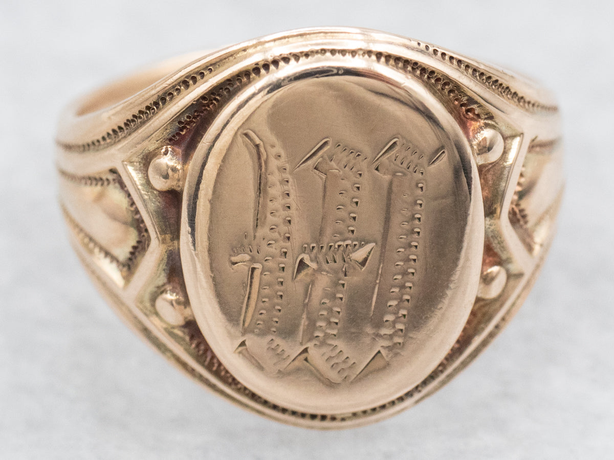 Gold "M" or "W" Engraved Signet Ring