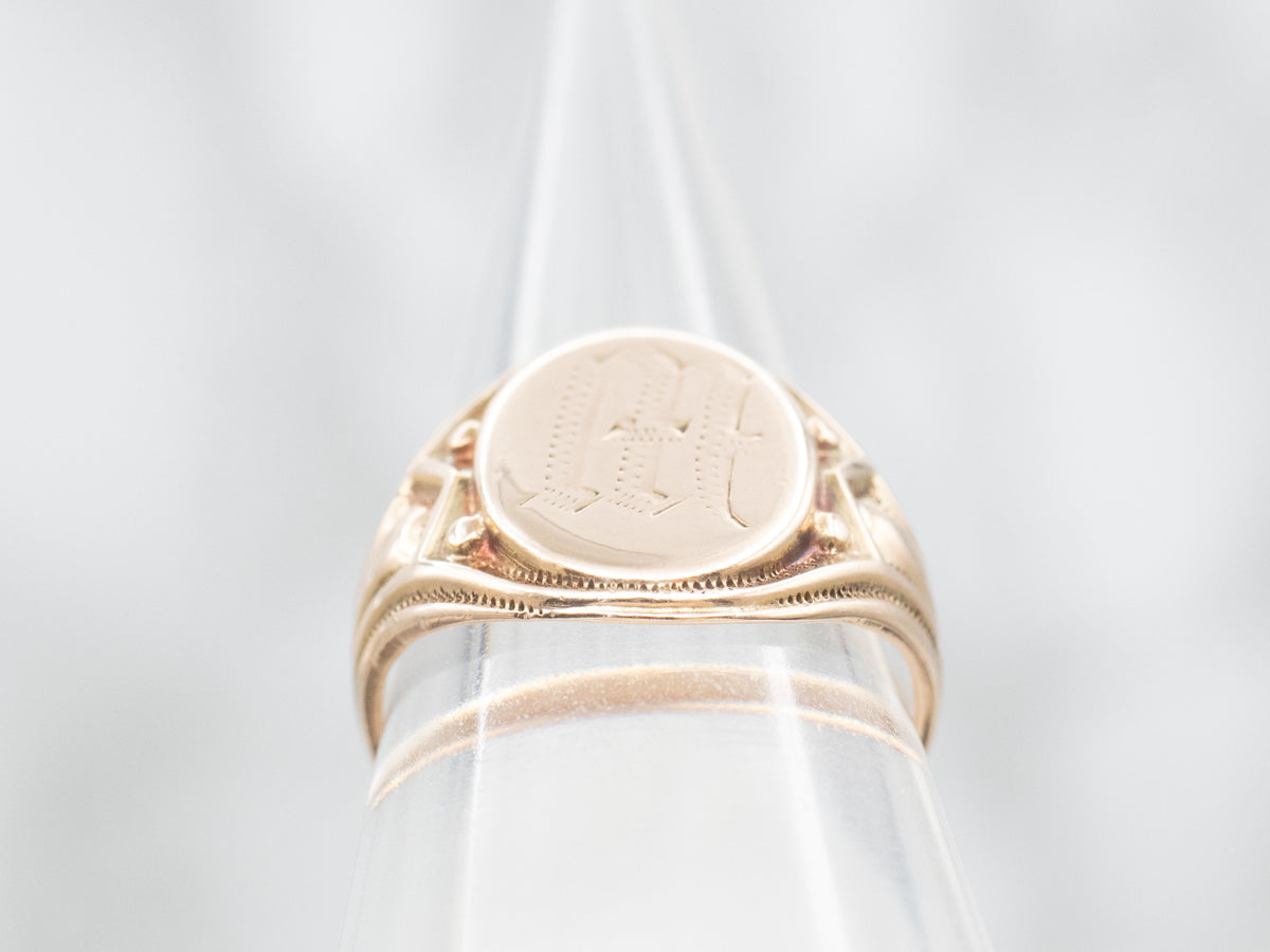 Gold "M" or "W" Engraved Signet Ring