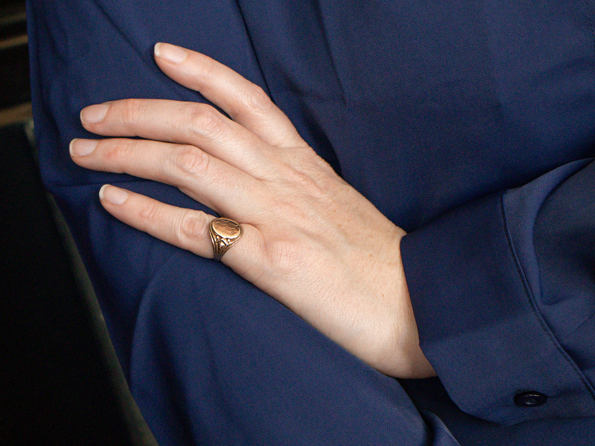 Gold "M" or "W" Engraved Signet Ring