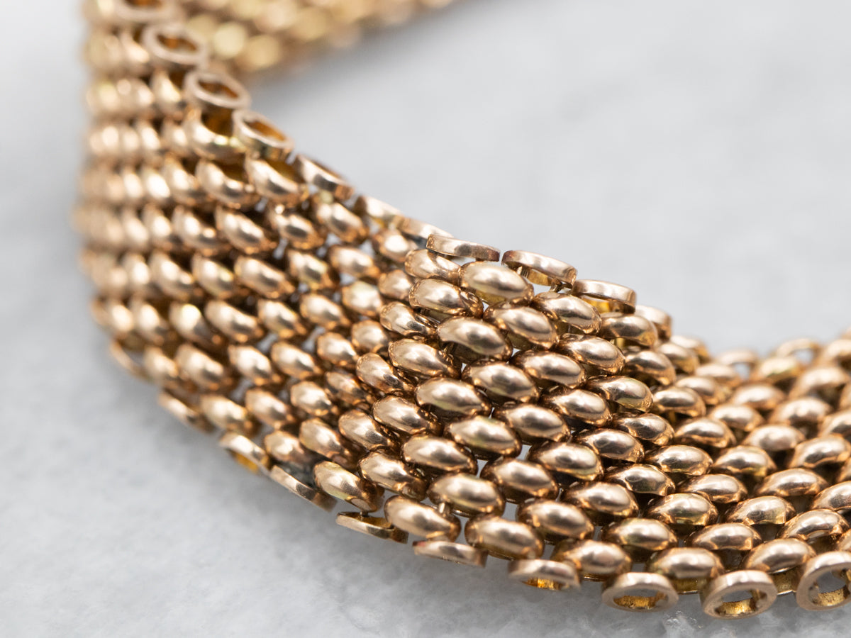Victorian Gold and Black Enamel Adjustable Mesh Bracelet
