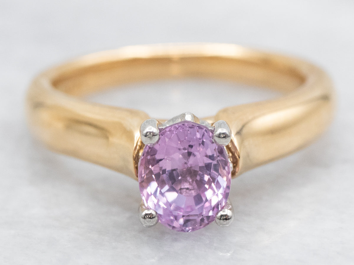 Platinum and Gold Pink Sapphire and Diamond Engagement Ring