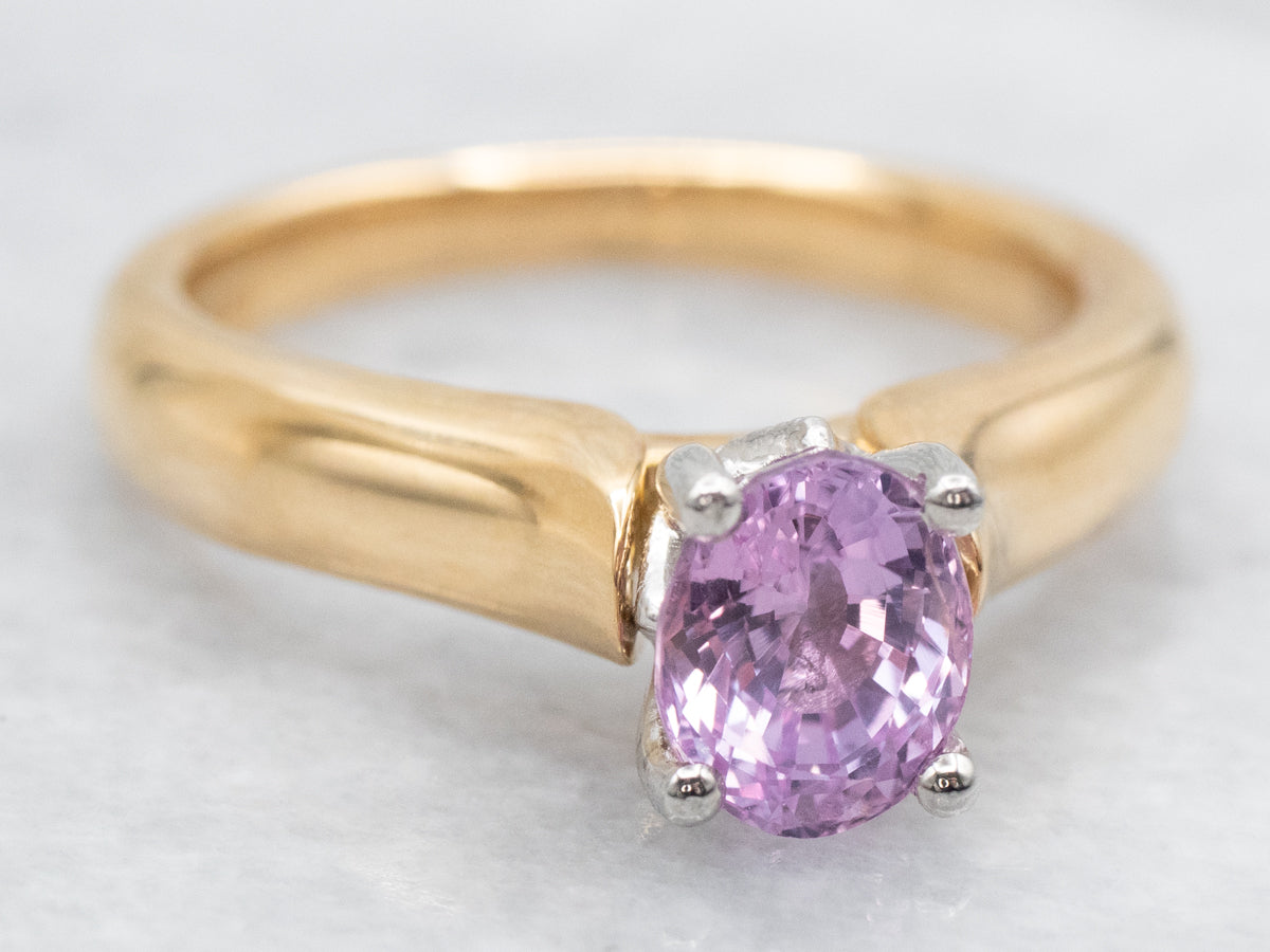 Platinum and Gold Pink Sapphire and Diamond Engagement Ring