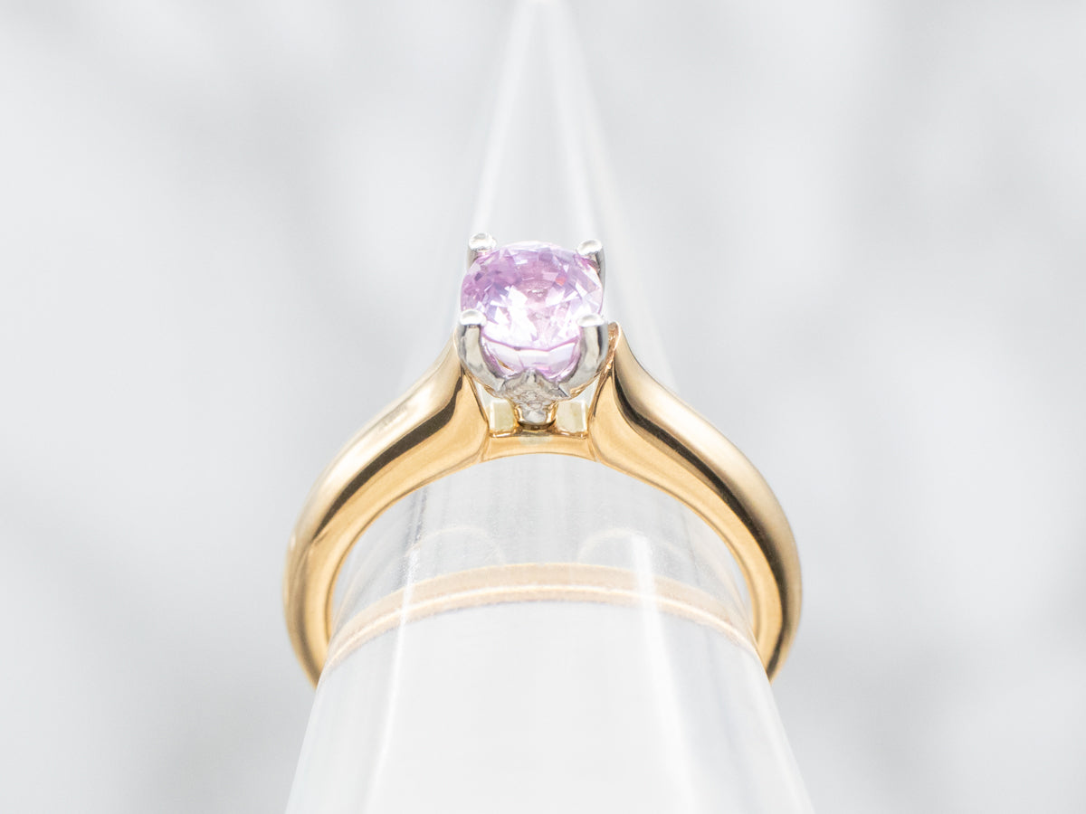 Platinum and Gold Pink Sapphire and Diamond Engagement Ring