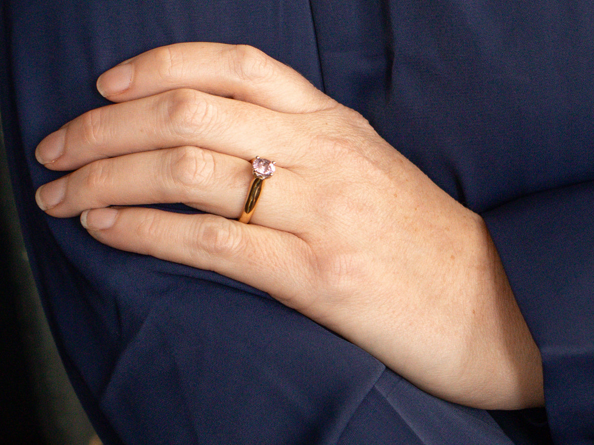 Platinum and Gold Pink Sapphire and Diamond Engagement Ring