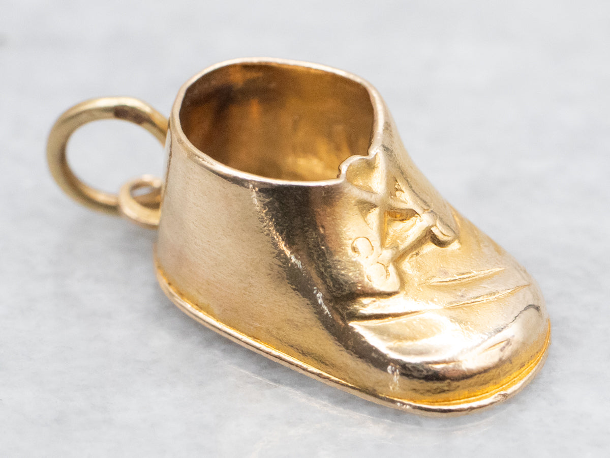 Vintage Large Gold Baby Shoe Charm Pendant