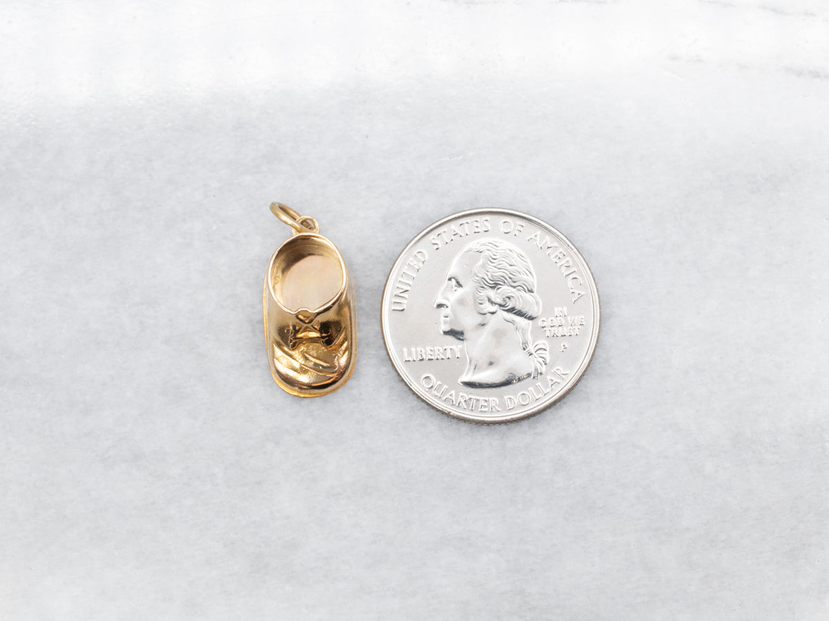 Vintage Large Gold Baby Shoe Charm Pendant