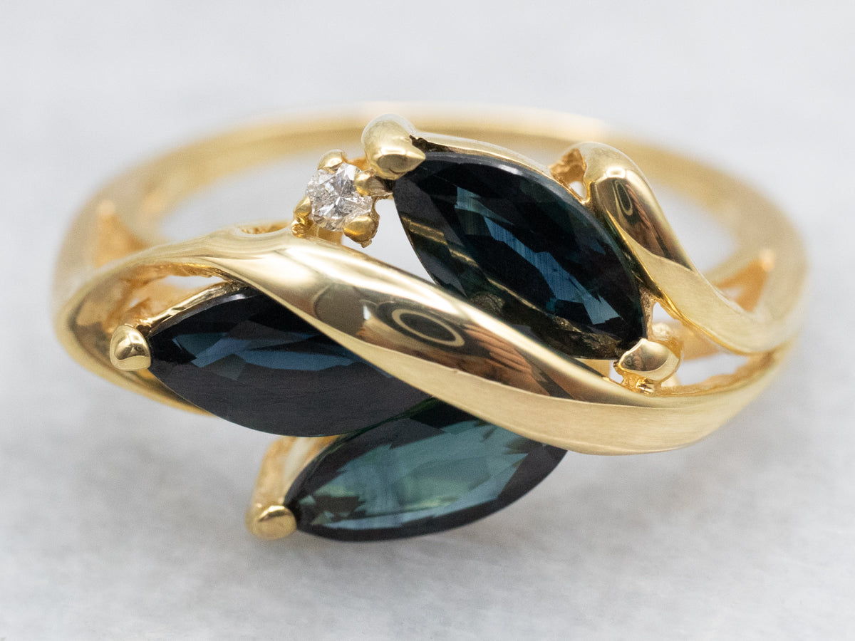 Botanical Marquise Sapphire and Diamond Wrapped Gold Ring