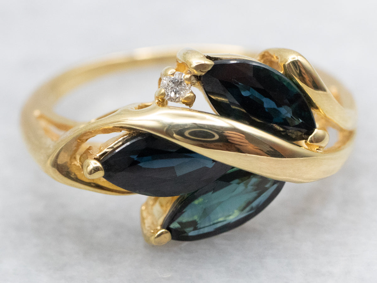 Botanical Marquise Sapphire and Diamond Wrapped Gold Ring
