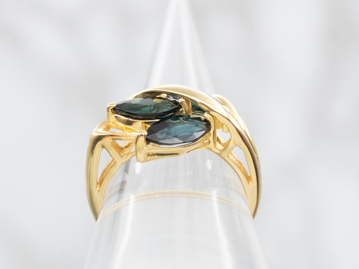 Botanical Marquise Sapphire and Diamond Wrapped Gold Ring