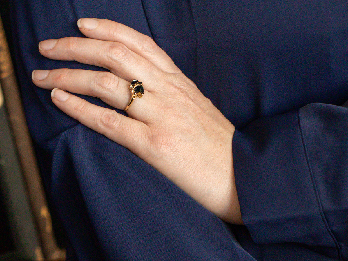 Botanical Marquise Sapphire and Diamond Wrapped Gold Ring