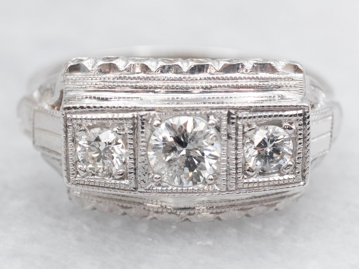 Late Art Deco Three Stone Diamond Ring