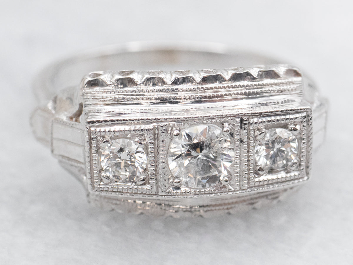 Late Art Deco Three Stone Diamond Ring