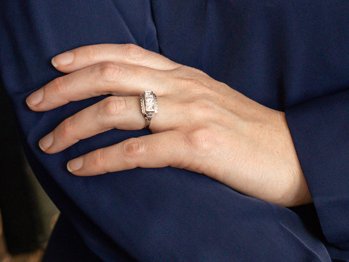 Late Art Deco Three Stone Diamond Ring