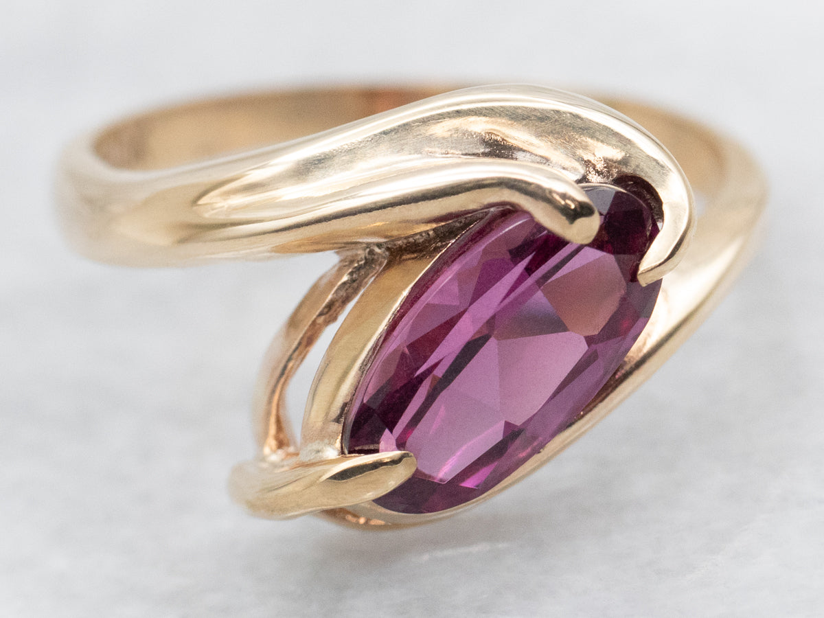 *RESERVED* Rhodolite Garnet Solitaire Bypass Ring