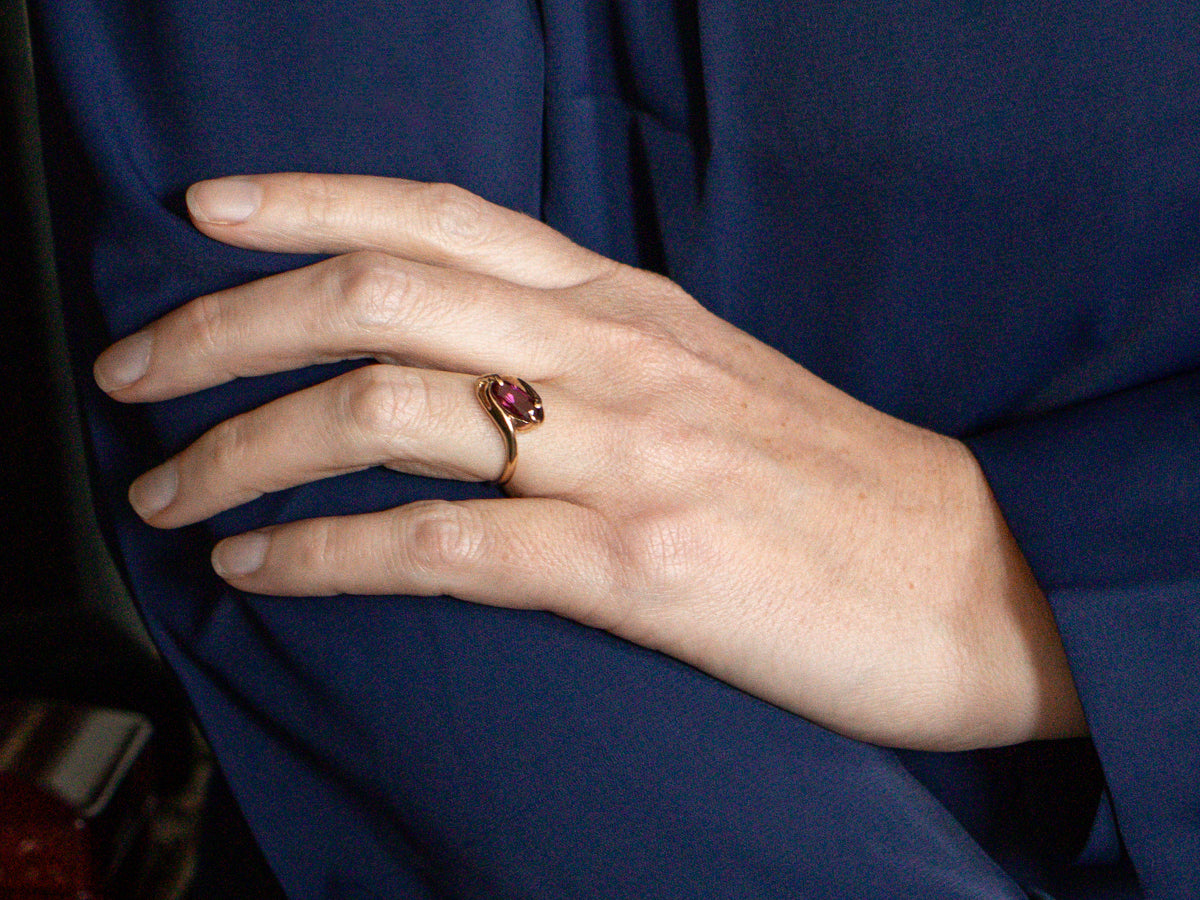 *RESERVED* Rhodolite Garnet Solitaire Bypass Ring