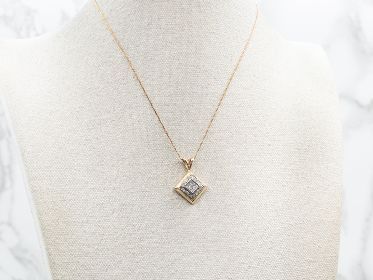 Modern Gold Round and Princess Cut Diamond Pendant