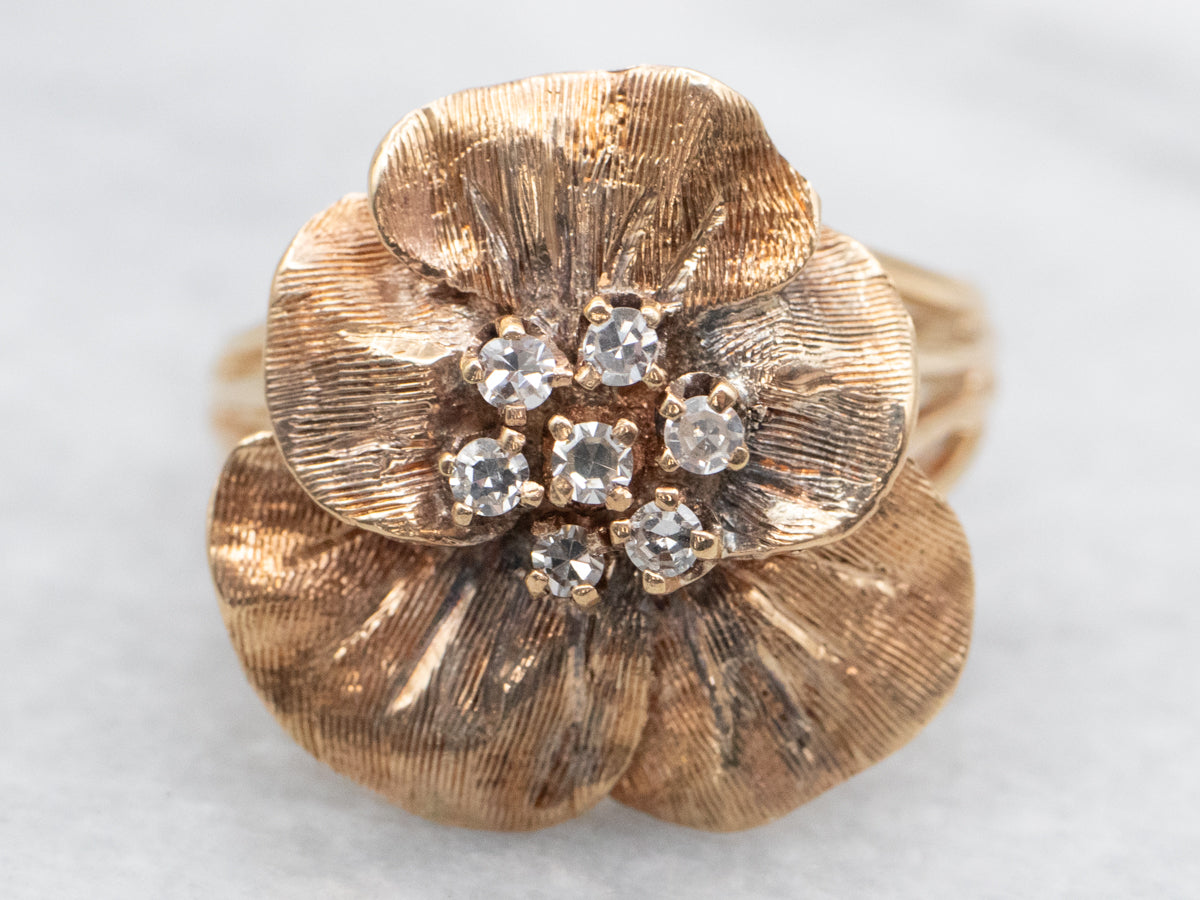 Vintage Gold Flower Diamond Cluster Ring