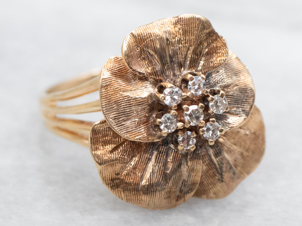 Vintage Gold Flower Diamond Cluster Ring