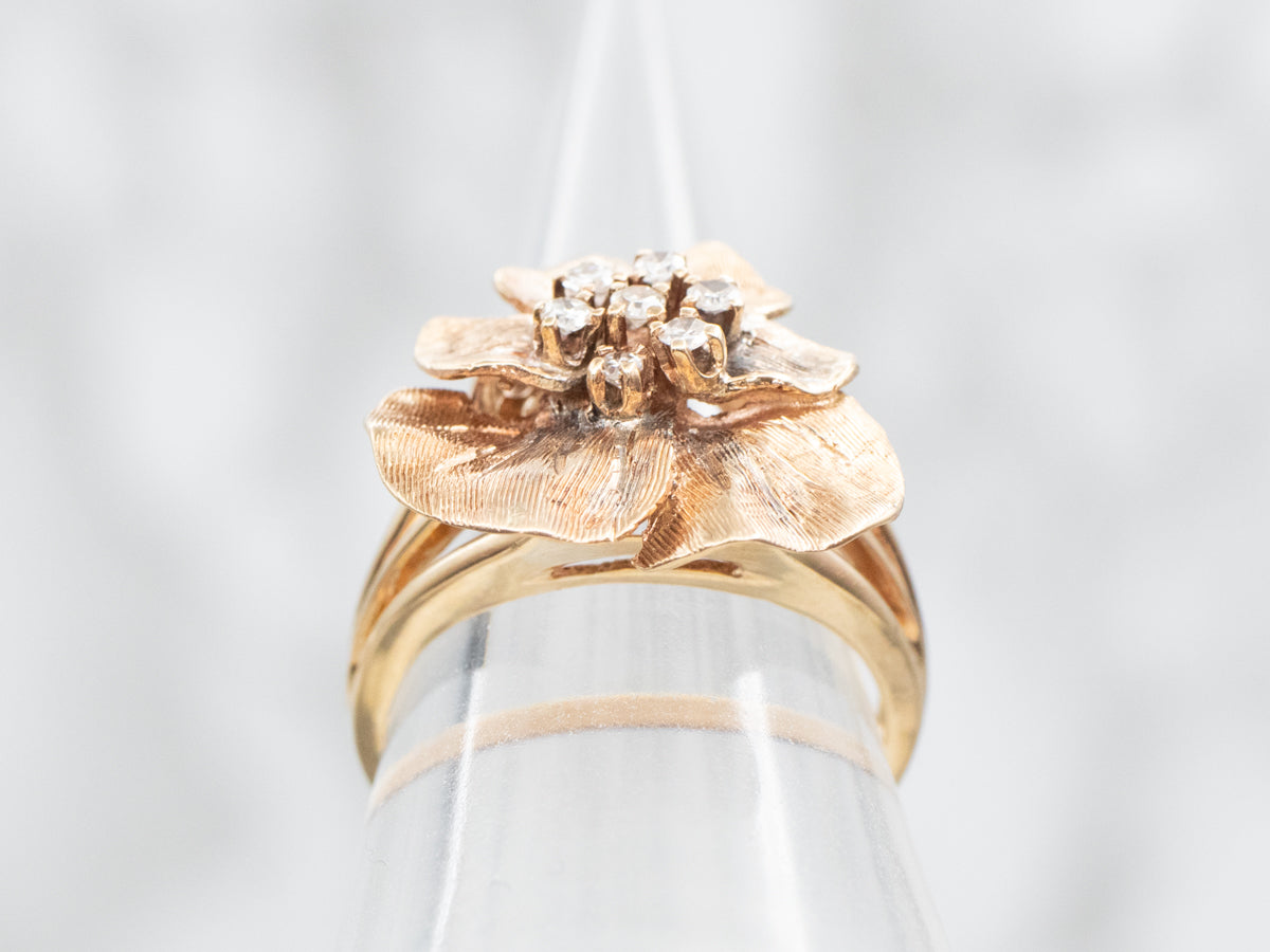 Vintage Gold Flower Diamond Cluster Ring
