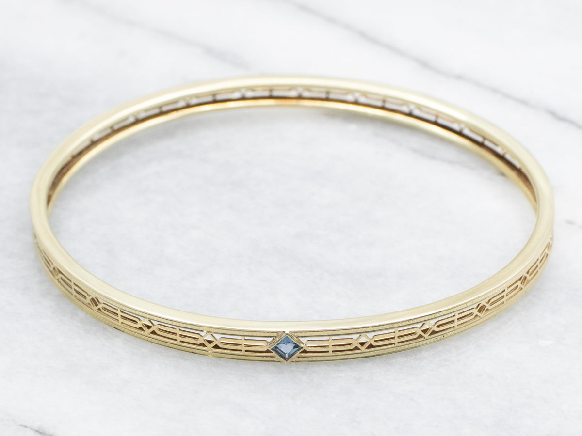 Pretty Gold Filigree Sapphire Bangle Bracelet